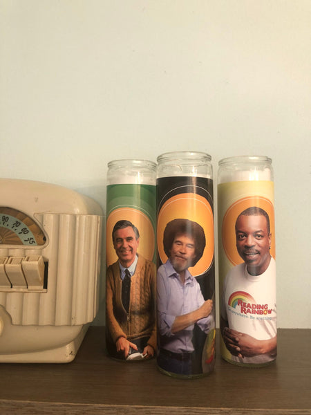The PBS Saints Collection featuring Mr. Rogers, Bob Ross, and LaVar Burton
